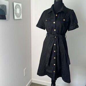 Calvin Klein Shirt Dress | Black Structured Dress with Belt | Size 10